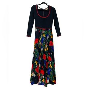 Vintage Lanz Original Knit Floral Long Sleeve Maxi Dress